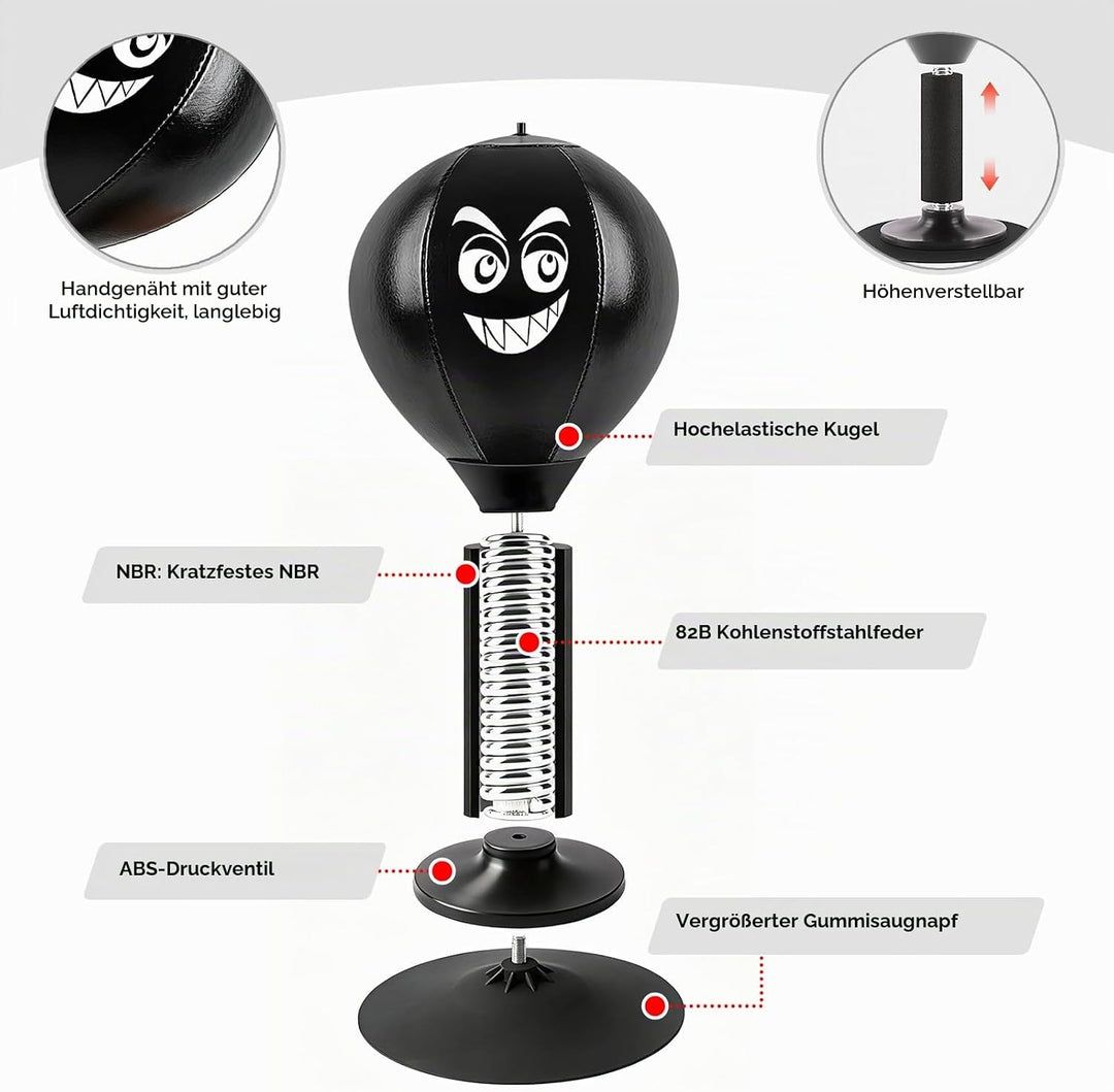 Punchingball Tisch, freistehender Desktop-Boxsack mit Saugnapf – zum Stressabbau für Büro &amp; Homeoffi