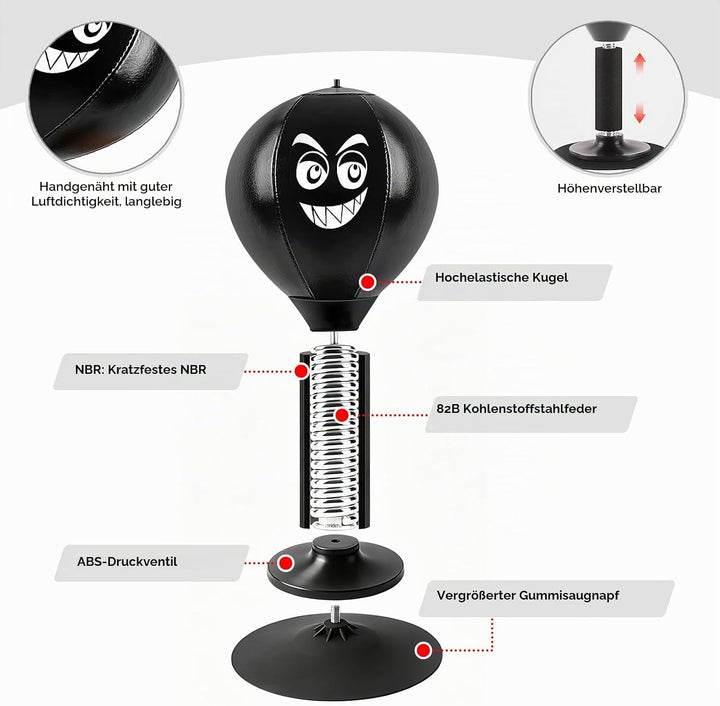 Punchingball Tisch, freistehender Desktop-Boxsack mit Saugnapf – zum Stressabbau für Büro &amp; Homeoffi