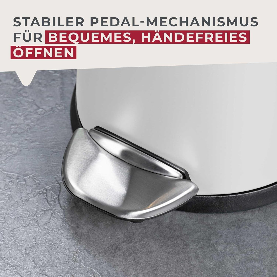 FACKELMANN PARIS Pedal-Abfallsammler 3L White mat – Eleganter Abfalleimer in Weiss, Integrierte Beut