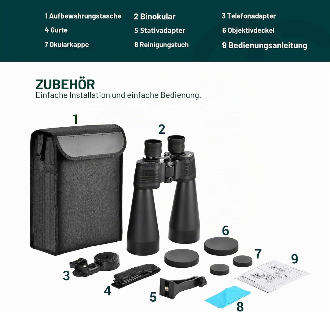 ESSLNB Astronomie Fernglas Gross 15X70 Grossfernglas für Erwachsene mit Handy Adapter Stativadapter
