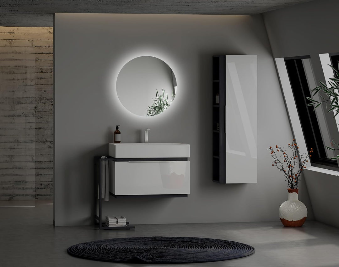 60cm Runder Badezimmerspiegel mit LED Beleuchtung, Runder LED Badspiegel mit Touch Schalter, Spiegel