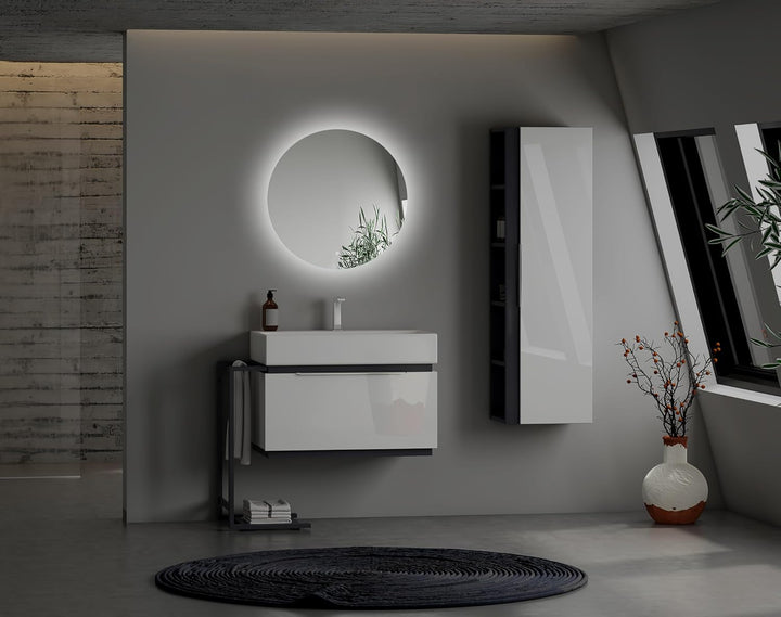 60cm Runder Badezimmerspiegel mit LED Beleuchtung, Runder LED Badspiegel mit Touch Schalter, Spiegel