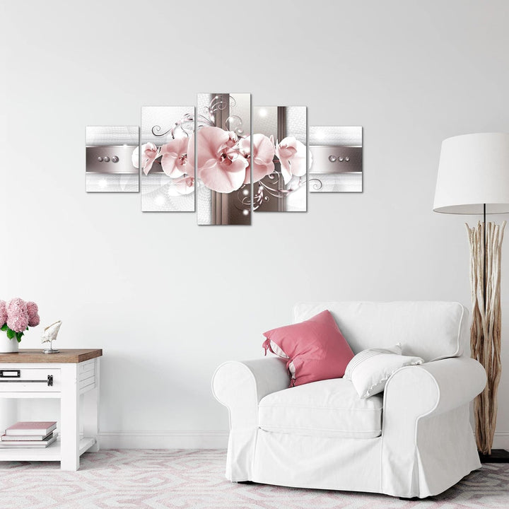 Runa Art Wandbilder Blumen Orchidee 5 Teilig Bild auf Vlies Leinwand Deko Wohnzimmer Abstrakt Grau R