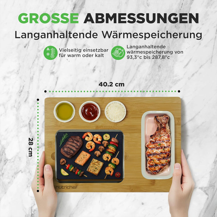 NutriChef Heisser Stein Grillplatte – Tischgrill-Set mit Bambus und Keramik Ideal für Steak und Dinn