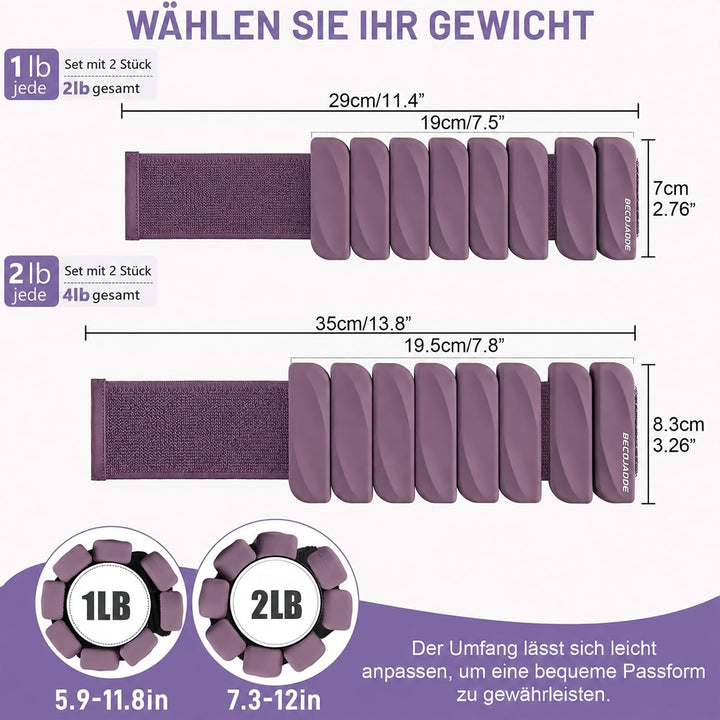BECOJADDE Gewichtsmanschetten fuss 0.45 KG / 0.9 KG Je Gewichte für Beine und Arme Set 2 Ankle Weigh