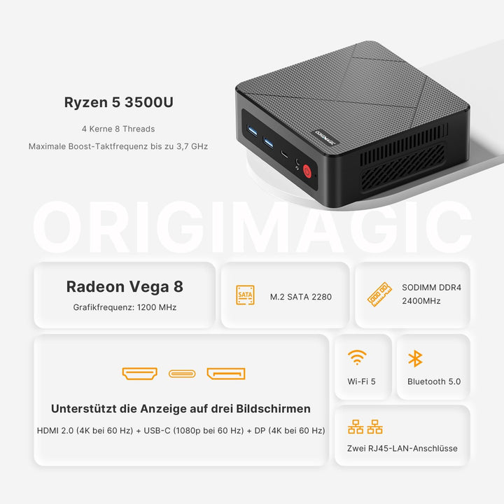 N1 Lite Mini PC, mit AMD Ryzen 7 5700U(bis zu 4,3GHz) Mini Gaming PC, 16GB RAM 512GB SSD Desktop PC,