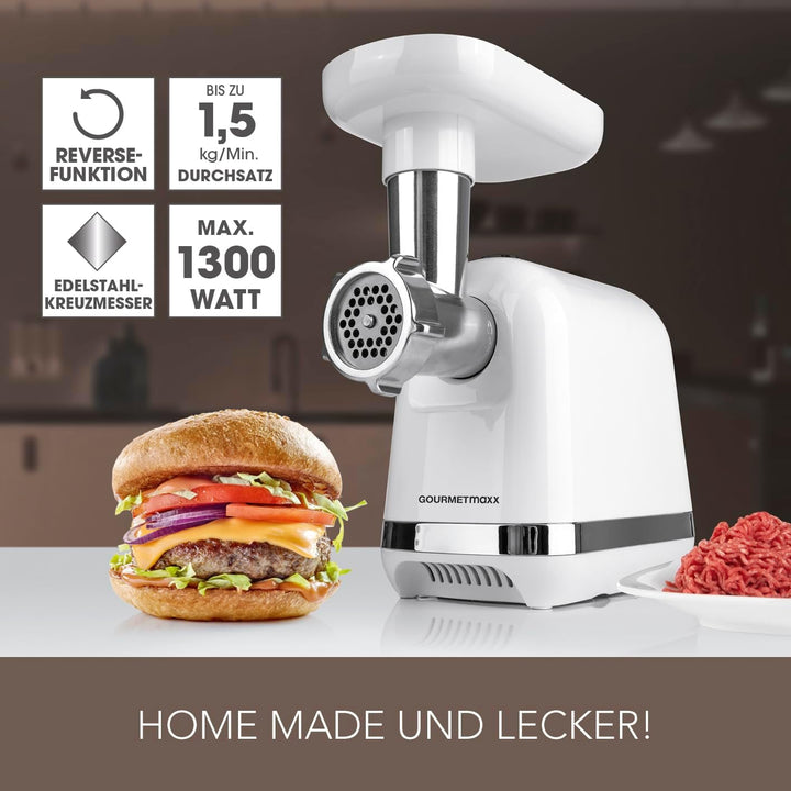 GOURMETmaxx elektrischer Fleischwolf mit verschiedenen Aufsätzen | Zur Verarbeitung von Fleisch, Fis