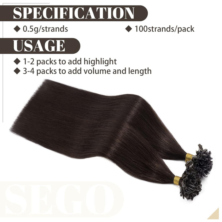 SEGO Bondings Extensions Echthaar 0.5g/Strähnen 100 Strähnen Haarverlängerung Keratin U-Tip Glue 100