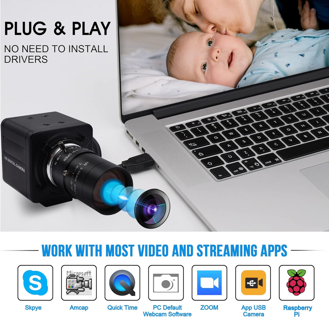 ELP 1080P Weitwinkel Web Kamera mit 2.8-12mm Zoom Objektiv,IMX323 Sensor Webcam Plug &amp; Play für PC,D