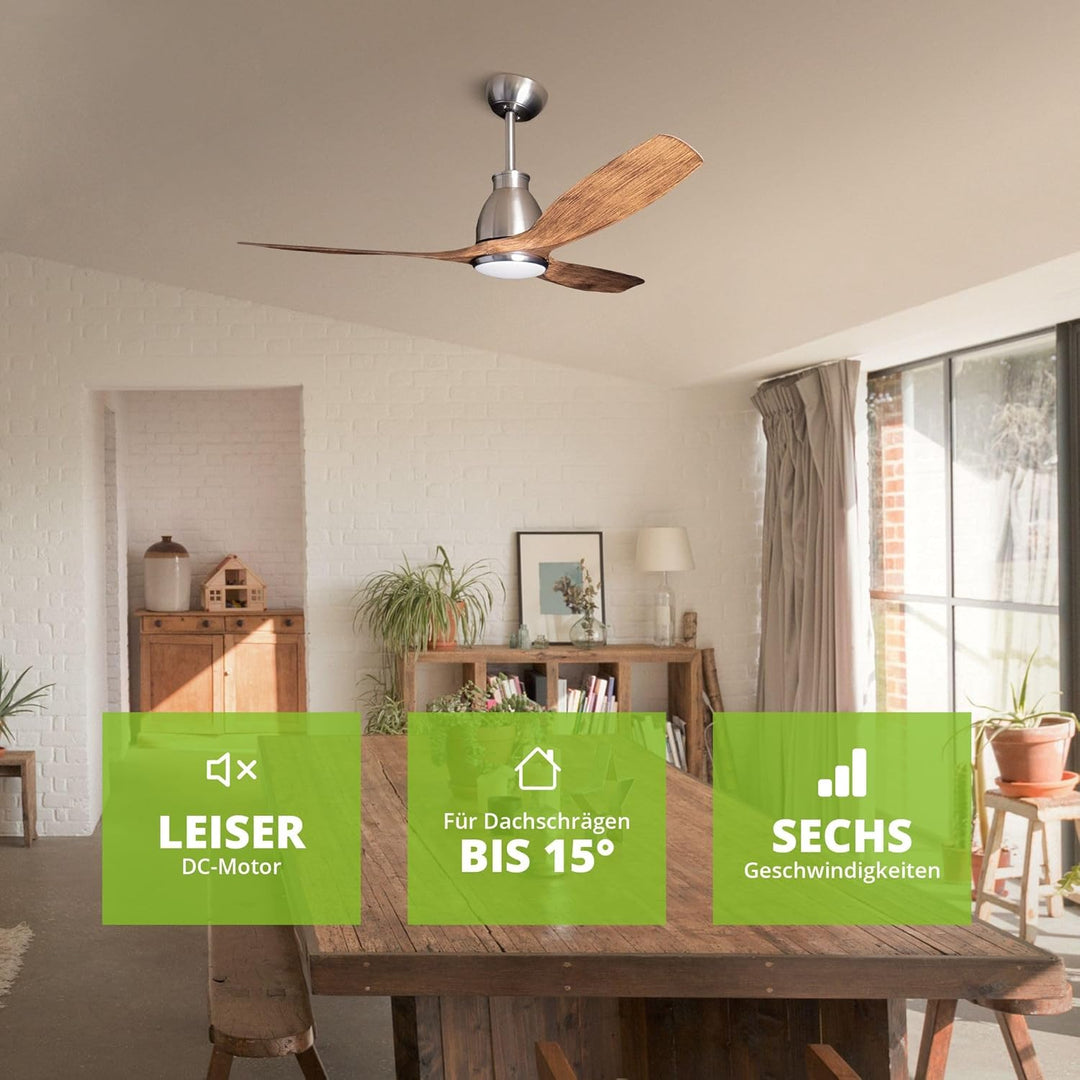 Eclipse Deckenventilator mit Beleuchtung, Leise mit 6 Windstufen, App und Fernbedienung, Sommer und