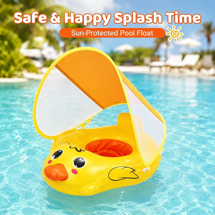 Baby Schwimmring mit Sonnendach, Schwimmring Baby ab 3 Monate, Aufblasbarer Baby Swim Float mit Sich