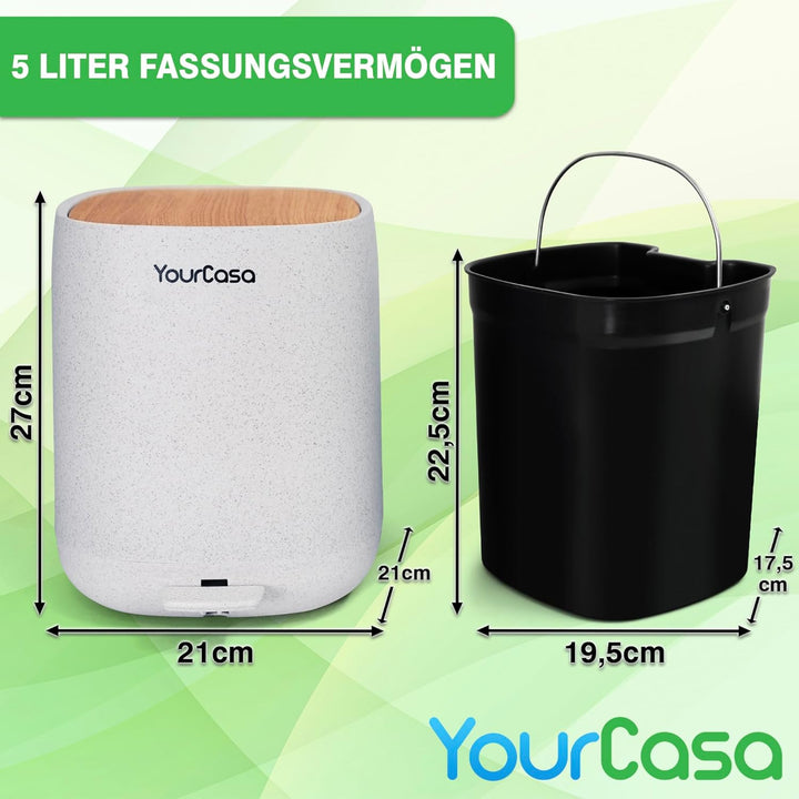 YourCasa Mülleimer Bad [5L] - 30% weniger Plastik - Badeimer - Kosmetikeimer Badezimmer Klein - Badm