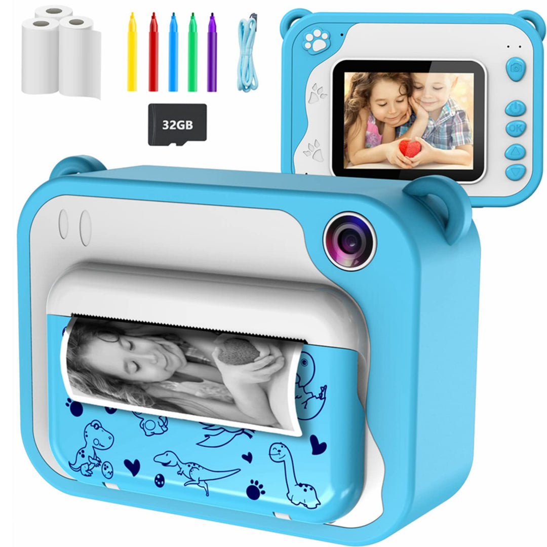 KinderKamera- DigitalKamera Sofortbildkamera Print 1080P 2.4 Zoll Bildschirm Videokamera Schwarzweis