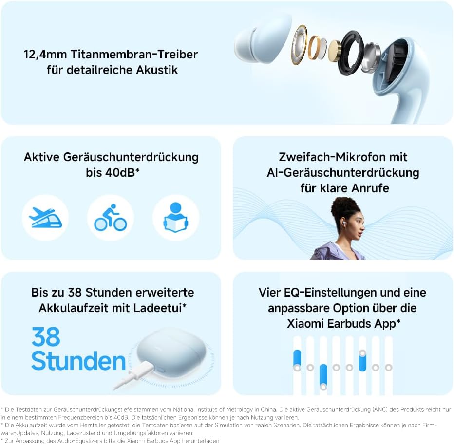 Redmi Buds 6 Lite - In-Ear Kopfhörer, dynamisches 40dB Active Noise Cancellation, bis 37 Stunden Akk