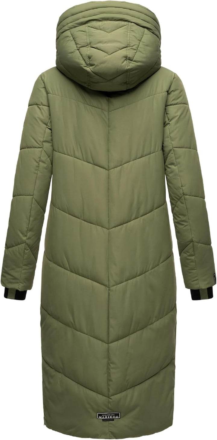 MARIKOO Damen Wintermantel warmer Steppmantel lang mit verstellbarer Kapuze und hohem Kragen Nadaree