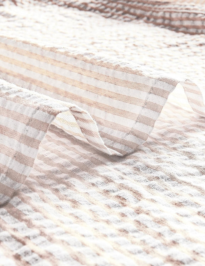 VATPAVE Herren Gestreifte Sommerhemd Casual Button Down Kurzarm Strand HawaiiHemd M Khaki, M Khaki