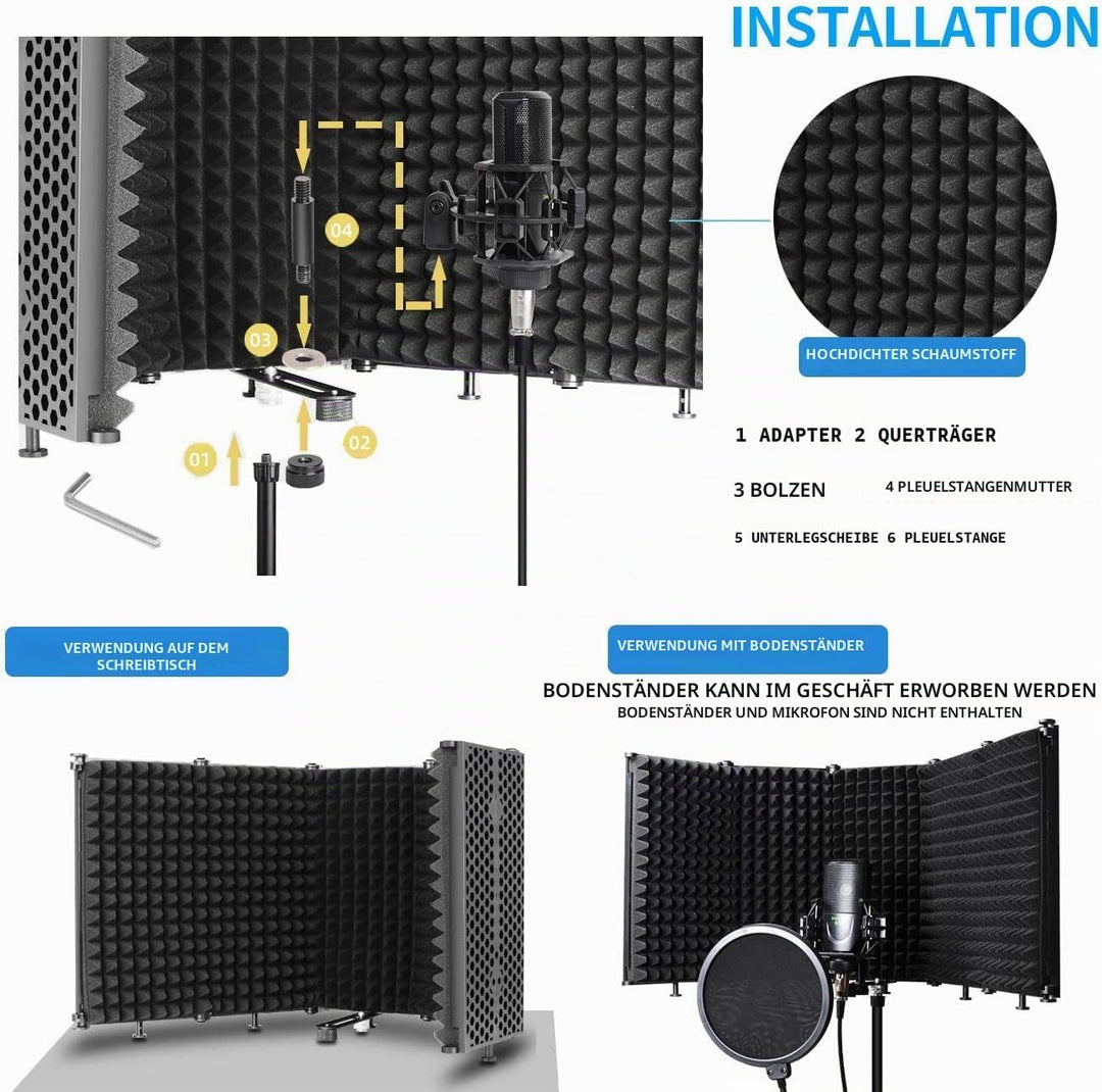 Faltbares Mikrofon-Isolationsschild Studioaufnahme Live-Übertragung 5-Panel-Popfilter Einstellbarer
