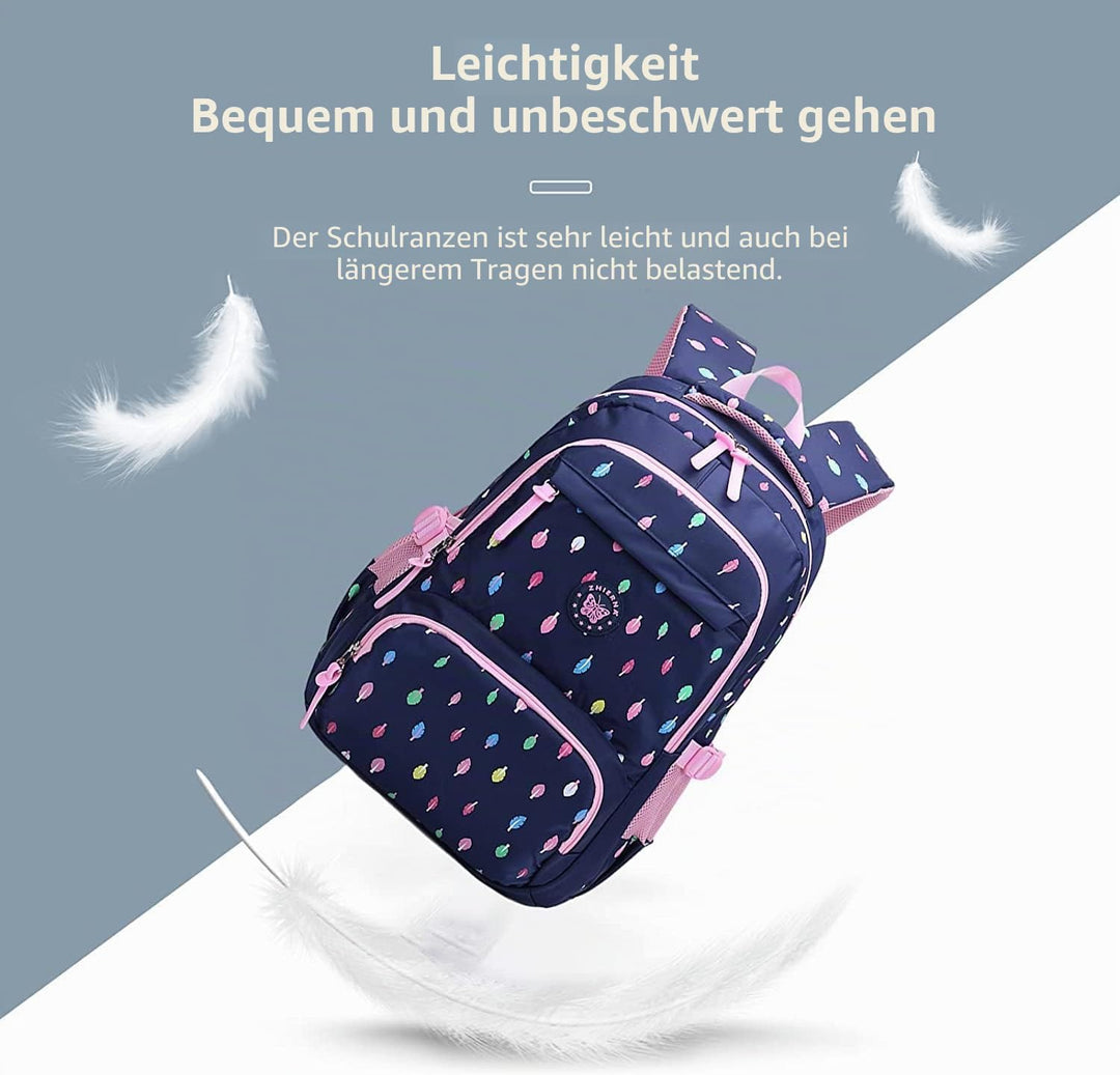 Schulrucksack Rucksack Mädchen, Schultaschen 3 Teile Set Schulranzen mit Lunch-Taschen Federmäppchen