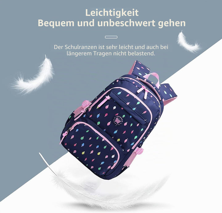 Schulrucksack Rucksack Mädchen, Schultaschen 3 Teile Set Schulranzen mit Lunch-Taschen Federmäppchen