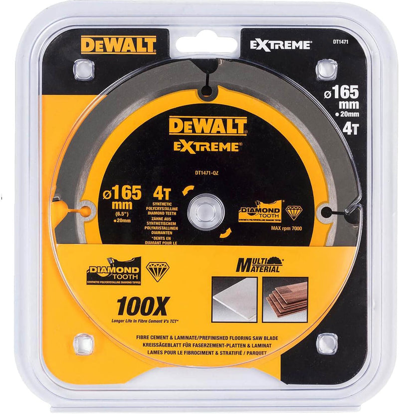 Dewalt Faserzement-Kreissägeblatt DT1471 (165/20 mm, 4 Zähne, 12°, speziell für Faserzement-Platten