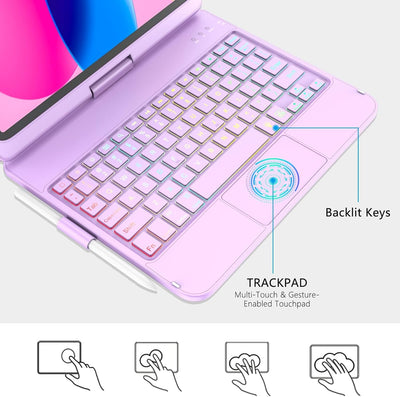 KARFUN Touchpad-Tastaturhülle für iPad 10. Generation (10,9 Zoll, 2022), 10-Farben-Hintergrundbeleuc