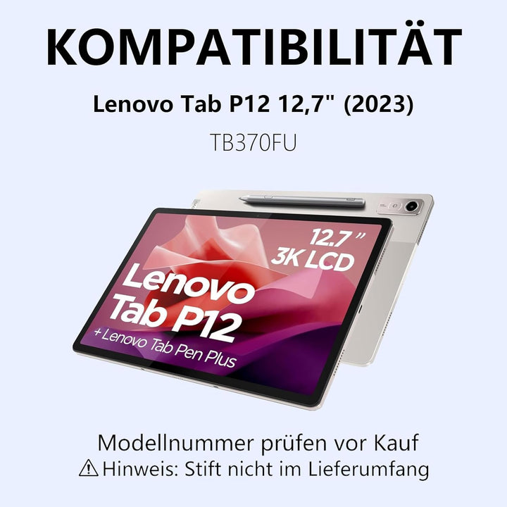 Hülle mit Tastatur für Lenovo Tab P12 12,7" (2023 TB370FU) - Deutsche QWERTZ Tastatur, Bluetooth 5.0