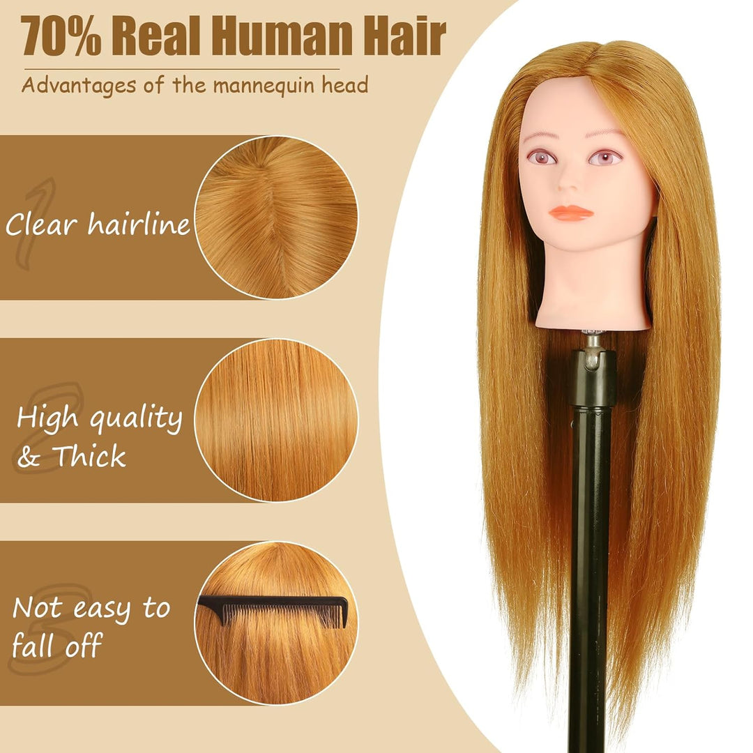 TopDirect Frisierkopf, 66cm/26 Zoll Puppenkopf zum Frisieren Langhaar, 70% natürliches Haar Training