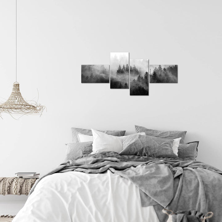Runa Art Bild Modern Wald Natur - Made in Germany - Wandbilder Landschaft Schwarz Weiss 4 Teilig 032