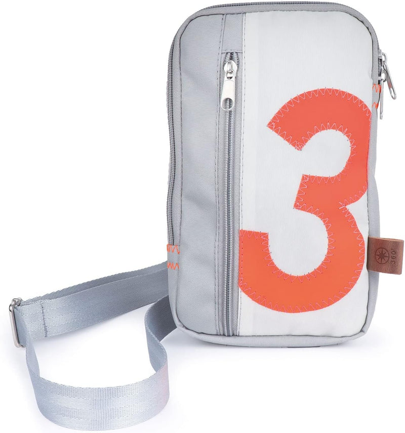 360 Grad Nautik Umhänge-Tasche Segeltuch weiss-grau mit Zahl orange