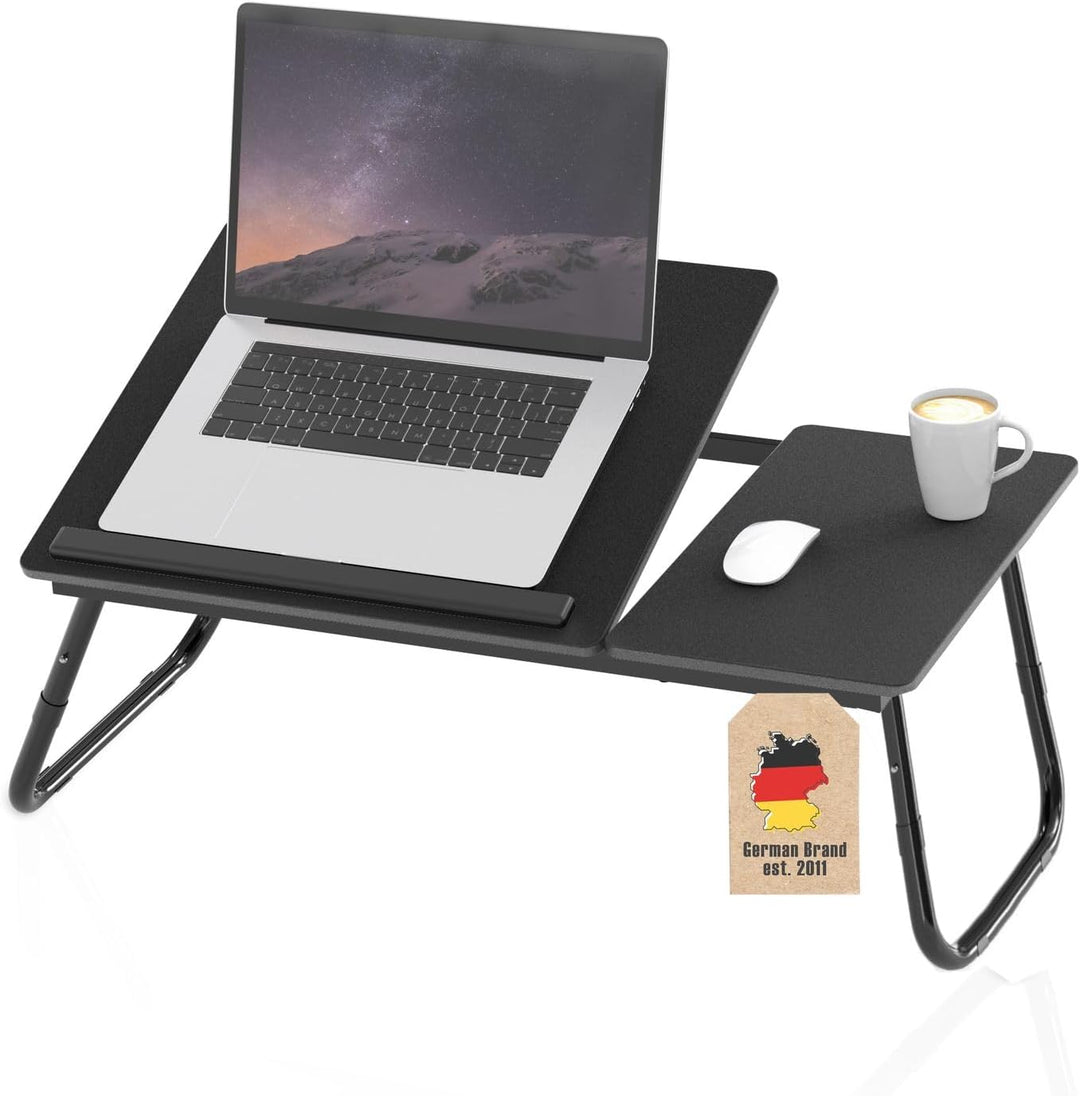 Laptoptisch ausklappbarer höhenverstellbarer in Schwarz - 60 x 35 x 24.5 cm - Lesetisch Frühstücksbr