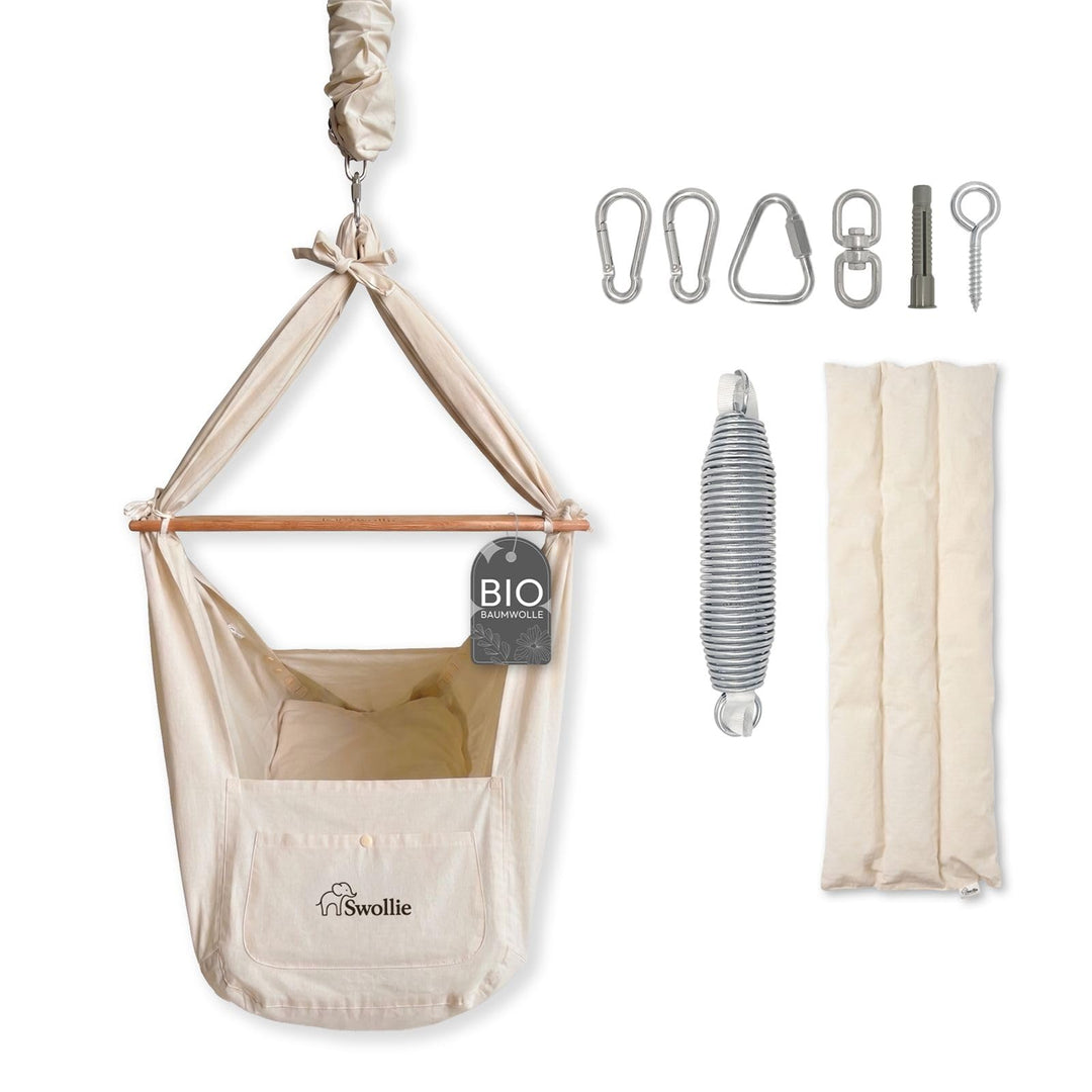Premium Federwiege beige | für Babys ab Geburt bis 15 Kg | Bio-Baumwolle