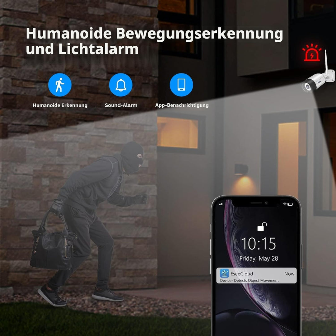 【5MP+3TB Festplatte】 Hiseeu Überwachungskamera Set Aussen WLAN mit 12''Monitor 10CH Wireless NVR,4 P