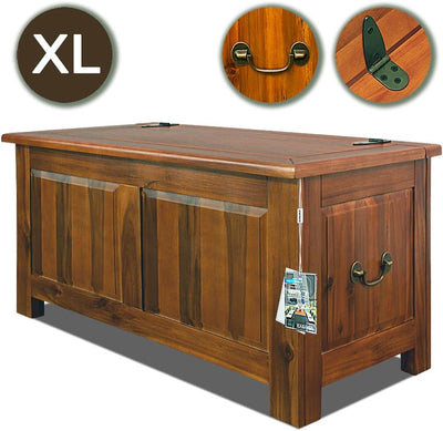 CASARIA® Holztruhe mit Deckel Gross 103L Volumen Sitzbank Stauraum 160kg belastbar Holz Akazie Flur