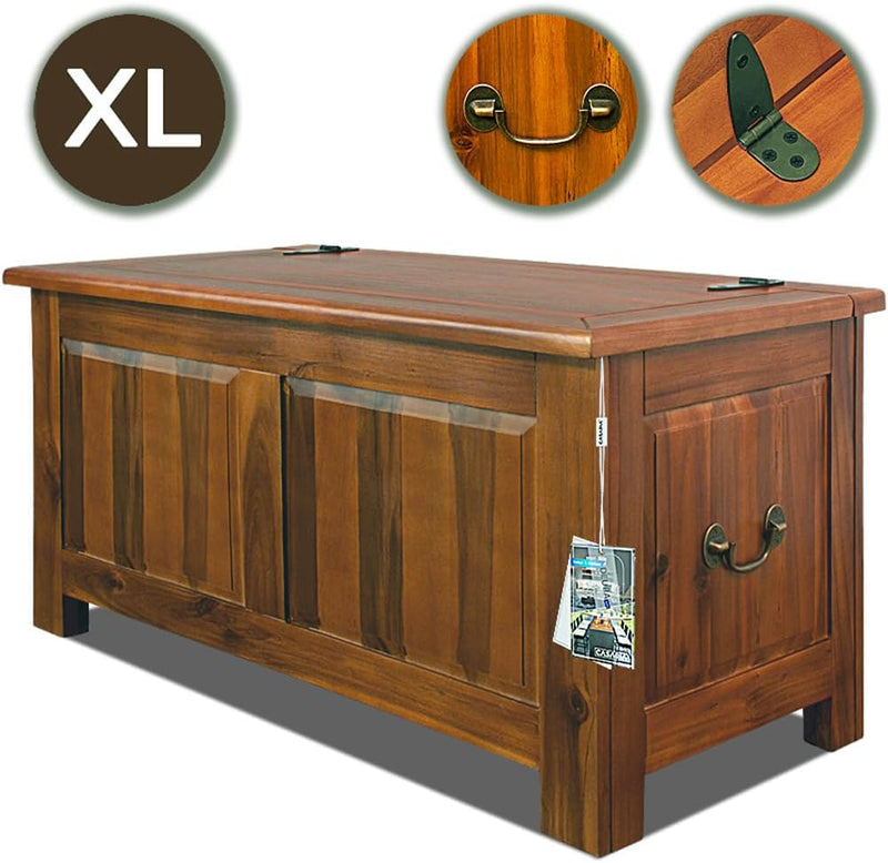 CASARIA® Holztruhe mit Deckel Gross 103L Volumen Sitzbank Stauraum 160kg belastbar Holz Akazie Flur