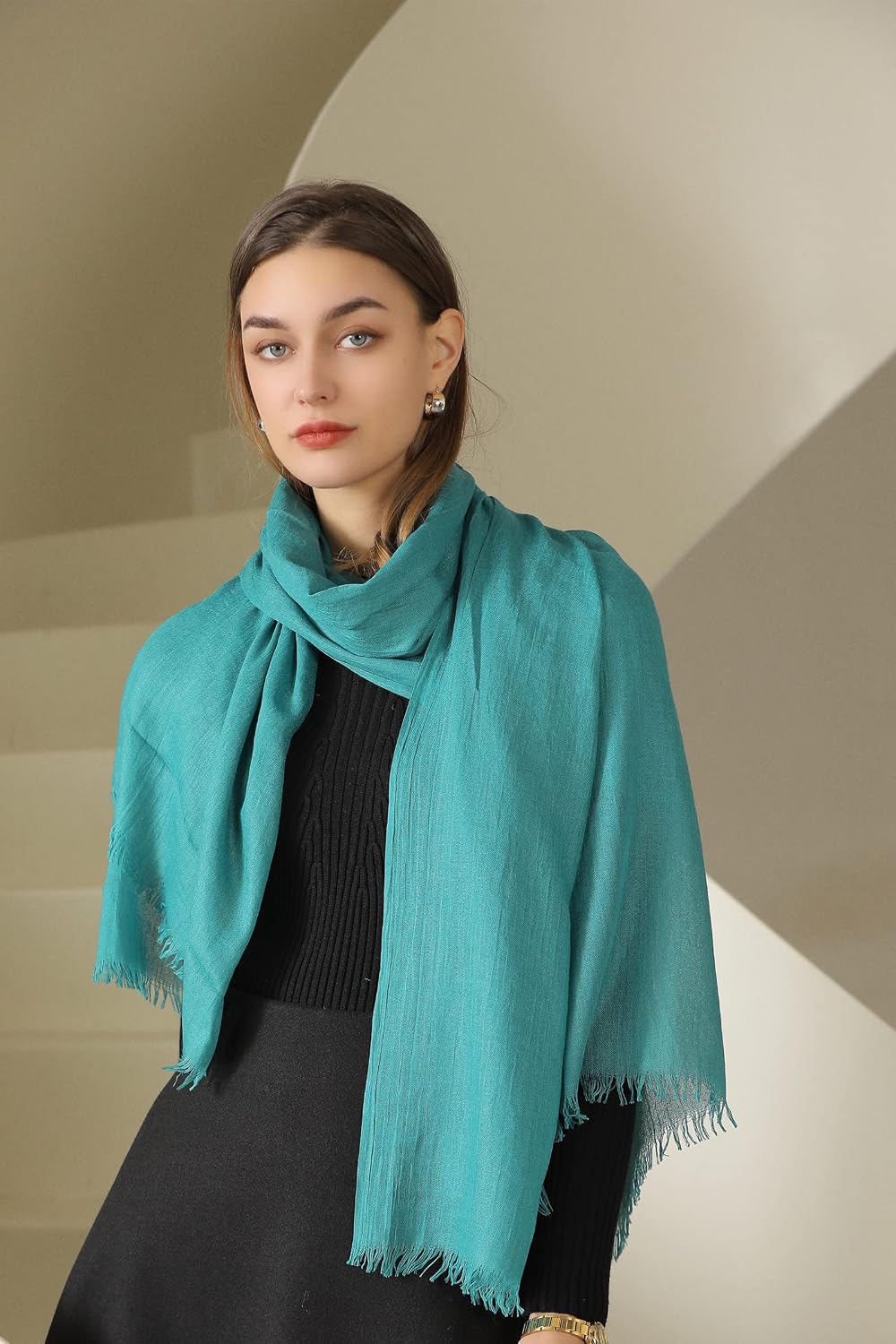 Damen Schultertuch Grosse Winter Warme Schal Scarf Stola für Frauen Deckenschal mit Fransen Blau, Bl