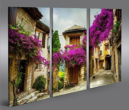 islandburner Bild Bilder auf Leinwand Dorf in der Provence Lavendel 3p XXL Poster Leinwandbild Wandb