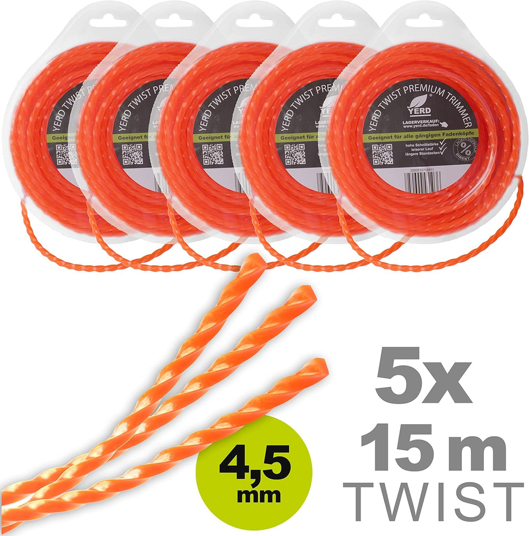 YERD Twist Motorsense Nylon Profi Mähfaden, 360° gedreht 4-Kant Trimmer-Faden, leise, effizient und