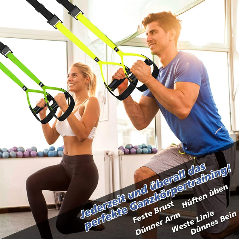 RHINOSPORT Schlingentrainer Sling Trainer Set mit Türanker Einstellbar Fitness Zuhause Suspension -