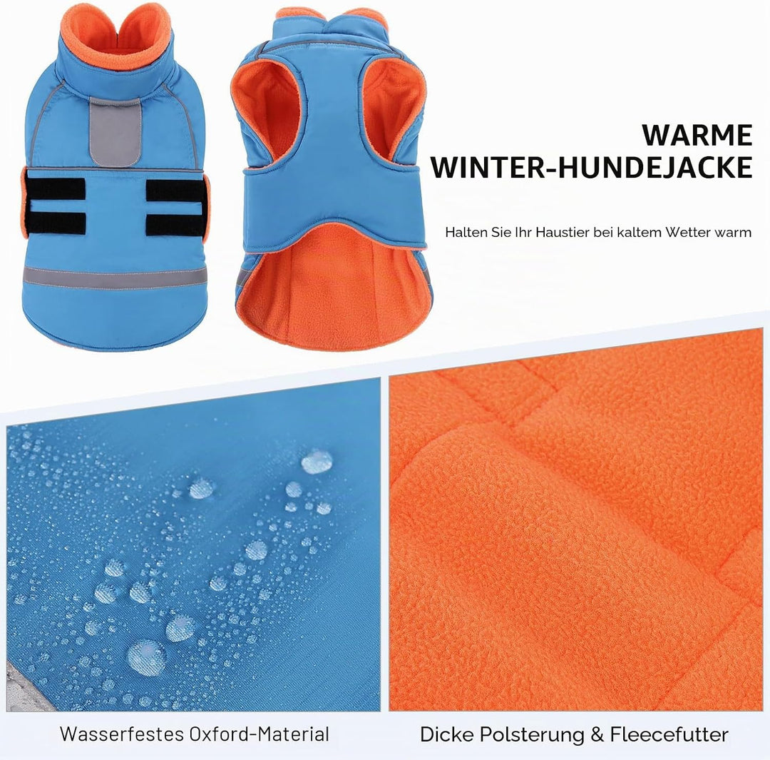 Hundejacke mit Klettverschluss – Reflektierend, Führungsöse &amp; wärmender Kragen – Leichtes Wintercoat
