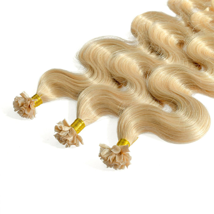 hair2heart Premium Extensions Echthaar Bondings Gewellt - 25 Strähnen 1g 60cm 9/31 lichtblond gold-a