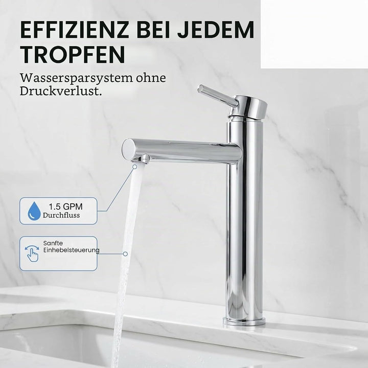 VALAZ Wasserhahn Bad Hoch Verchromt | Einhebelmischer Waschbecken, Warm und Kaltwassermischer, Wasse