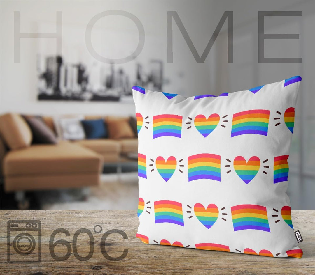 VOID Regenbogen Farben Herz Kissenbezug Kissenhülle Polyester wasserfest Outdoor Indoor, Kissen Grös