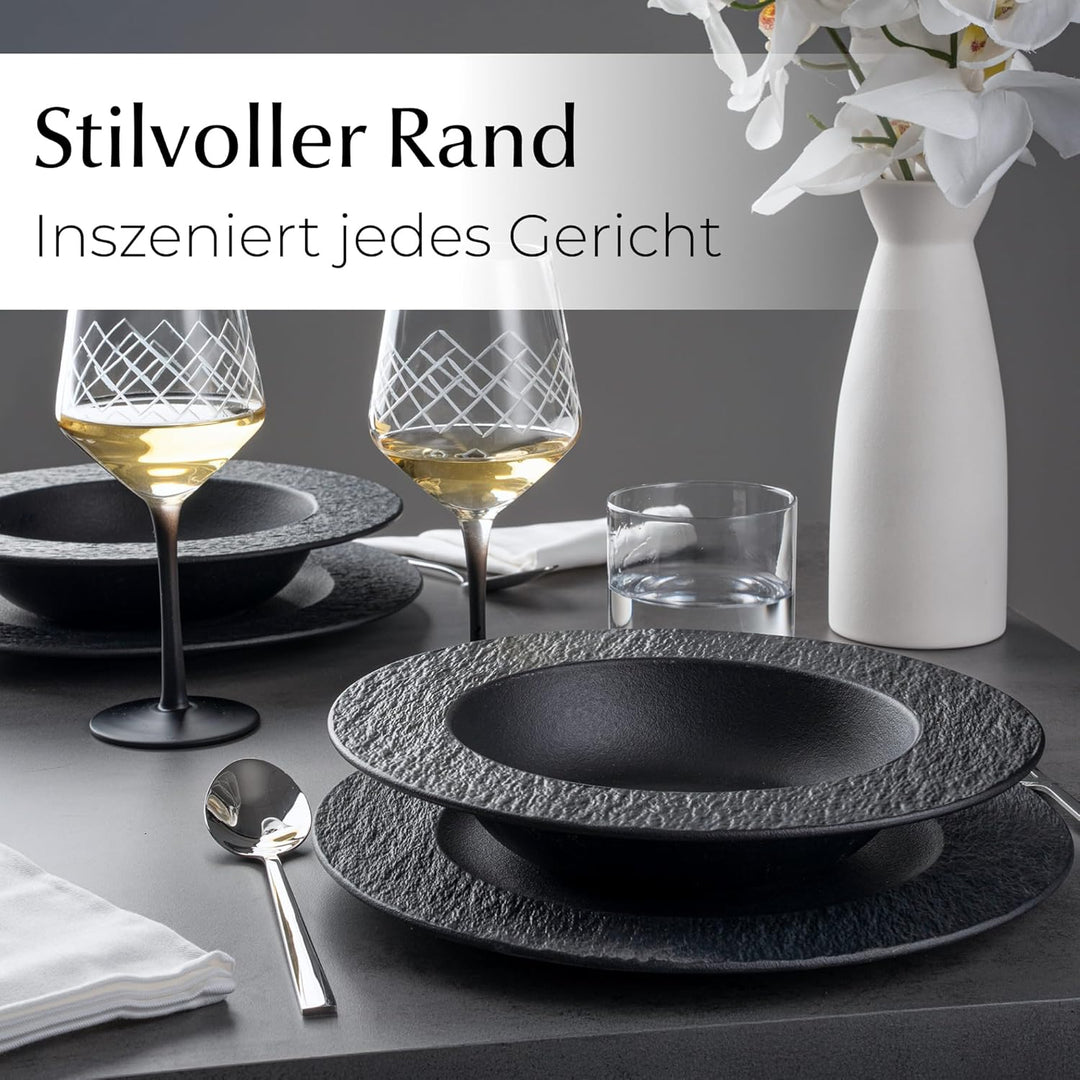 MIAMIO – 26 cm, 4er Pastateller-Set, grosse tiefe Suppenteller, modernes Keramik-Geschirr in schwarz