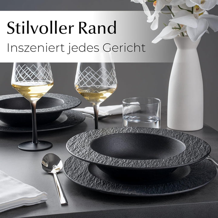 MIAMIO – 26 cm, 4er Pastateller-Set, grosse tiefe Suppenteller, modernes Keramik-Geschirr in schwarz
