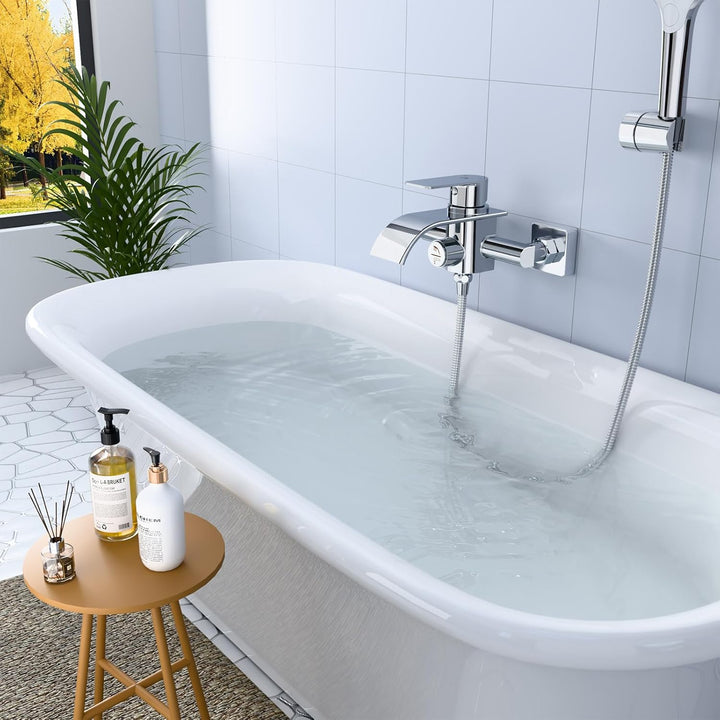 KULACO Badarmatur, Wasserfall, Duscharmatur, Badarmatur aus Messing, Einhebelmischer für Badewanne,