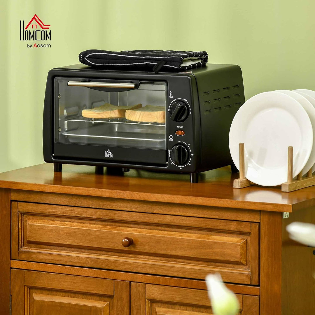 HOMCOM Mini Backofen 10 L 750W 100-230℃ 60 Min. Timer mit Backblech, Grillrost und Herausnehmbarer B