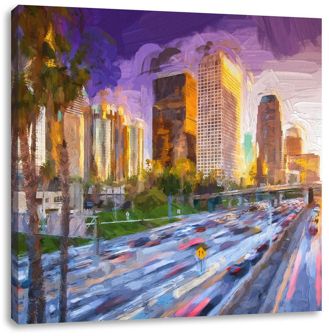 Pixxprint Strassenverkehr in Los Angeles als Leinwandbild/Grösse: 70x70 cm/Wandbild/Kunstdruck/ferti