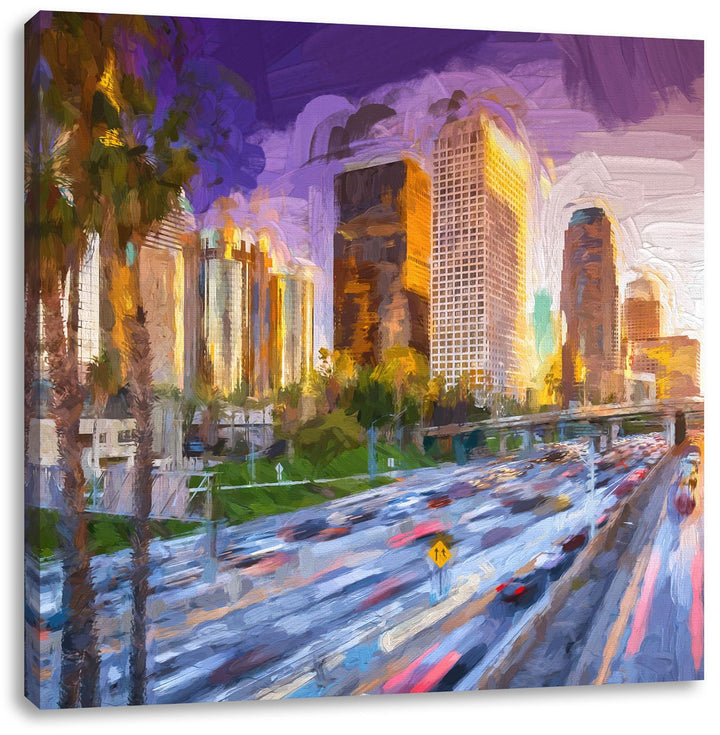 Pixxprint Strassenverkehr in Los Angeles als Leinwandbild/Grösse: 70x70 cm/Wandbild/Kunstdruck/ferti