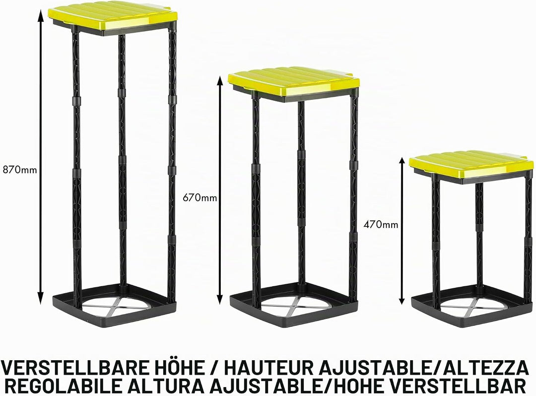 Grizzly Müllsackständer, Mülltütenhalter bis 120L, 3er Set, gelbe Deckel, höhenverstellbar, geruchsn