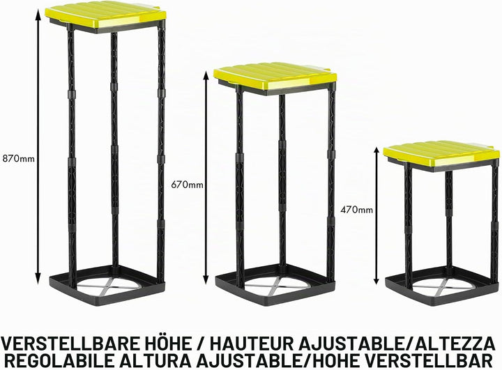 Grizzly Müllsackständer, Mülltütenhalter bis 120L, 3er Set, gelbe Deckel, höhenverstellbar, geruchsn